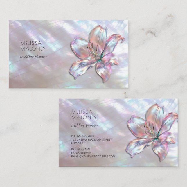 Elegant Mother-of-Pearl Lily Business Card (Front/Back)