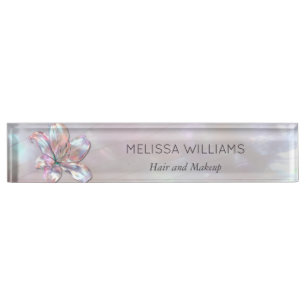 Elegant Mother-of-Pearl Lily Nameplate