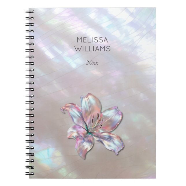 Elegant Mother-of-Pearl Lily Notebook (Front)