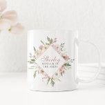 Elegant Mother of the Bride Floral Blush Pink Coffee Mug<br><div class="desc">A beautiful blush pink peony flower diamond of pretty watercolor flowers decorates this lovely personalised Mother of the Bride mug gift. A chic present for the mum of the bride-to-be. Customise with their name and title in elegant writing.</div>