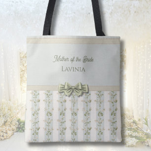 Elegant Mother of the Bride Floral Stripes Tote Bag
