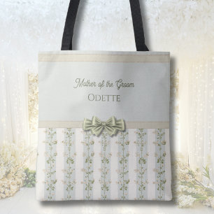 Elegant Mother of the Groom Floral Stripes Tote Bag