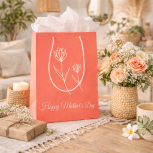 Elegant Mother"s Day Coral Simple Flowers Medium Gift Bag