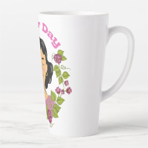  Elegant Mother’s Day Floral Woman Illustration –  Latte Mug