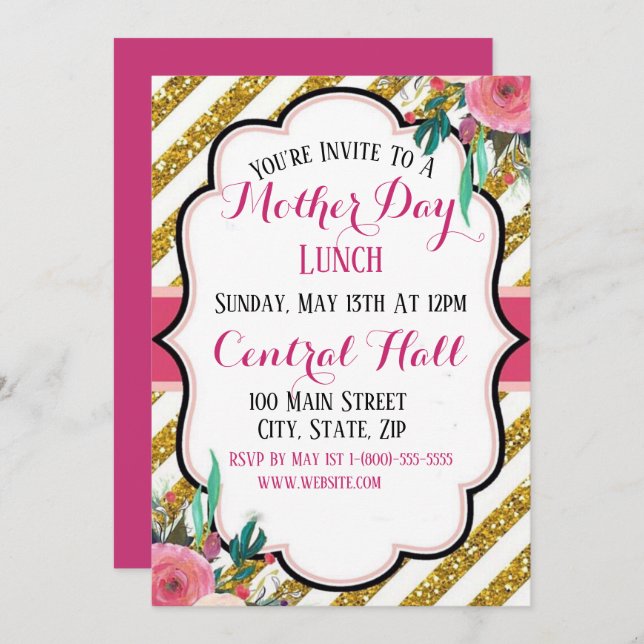 Elegant Mother’s Day Invitation Flat Card (Front/Back)