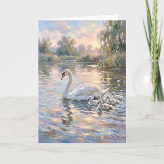 Elegant Mother Swan and Babies Mother's Day  Holiday Card