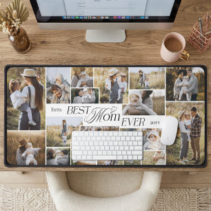 Elegant Mothers Day Best Mum Ever Photo Collage Desk Mat