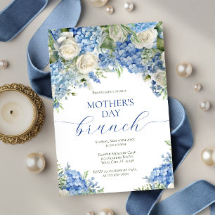 Elegant Mother's Day Brunch Blue Hydrangea Flowers Invitation