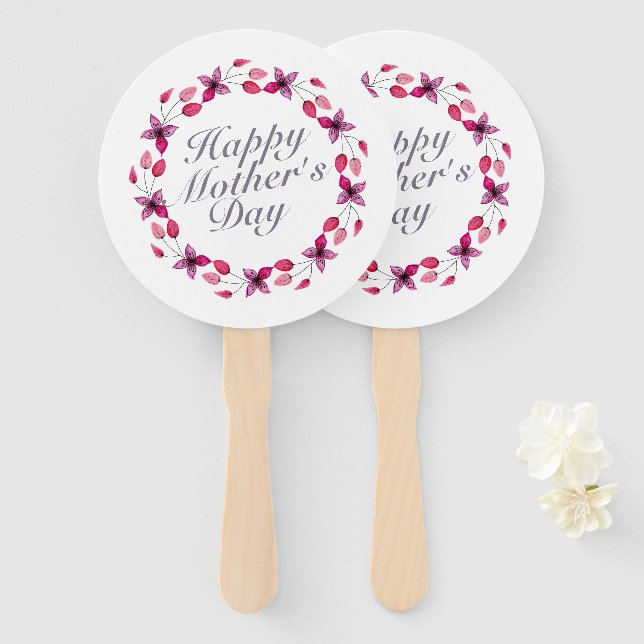 Elegant Mother's Day Floral Wreath | Hand Fan (Front and Back)