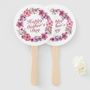 Elegant Mother's Day Floral Wreath Hand Fan