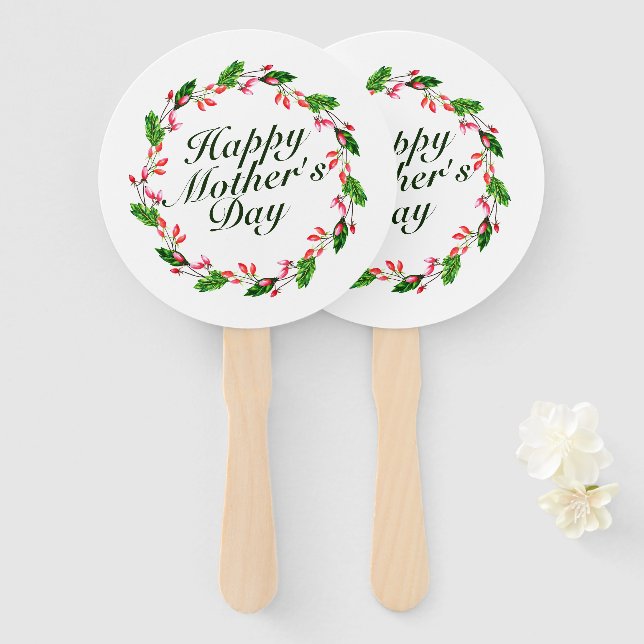 Elegant Mother's Day Floral Wreath | Hand Fan (Front and Back)