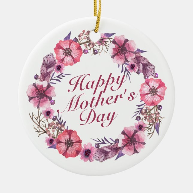 Elegant Mother's Day Floral Wreath Ornament (Front)