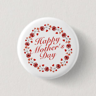 Elegant Mother's Day Floral Wreath Pin Button