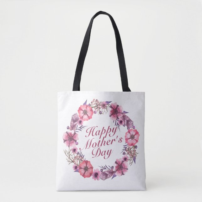 Elegant Mother's Day Floral Wreath Tote Bag (Front)
