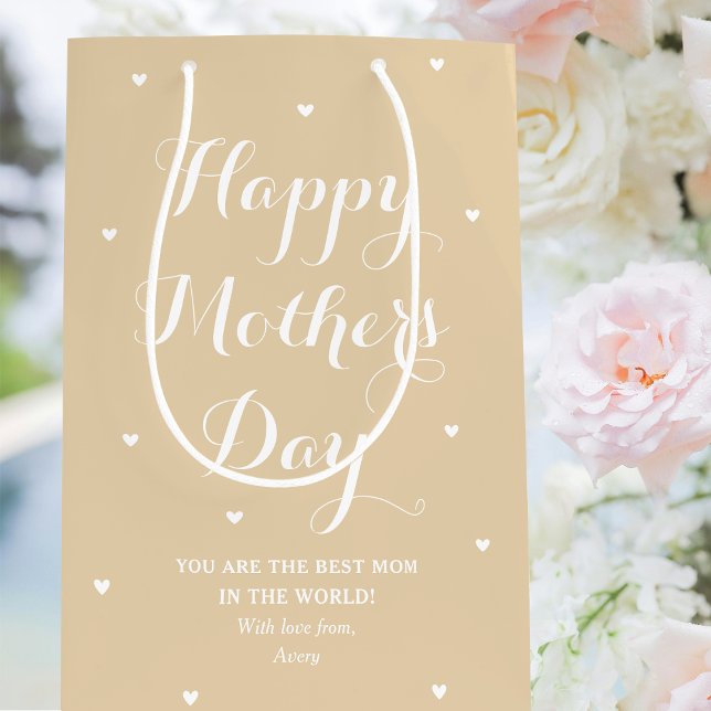 Elegant Mother's Day Personalised Name Pale Gold Medium Gift Bag (Creator Uploaded)