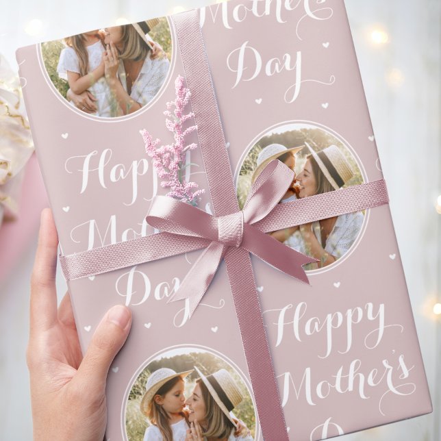 Elegant Mother's Day Personalised Photo Dusty Pink Wrapping Paper (Creator Uploaded)