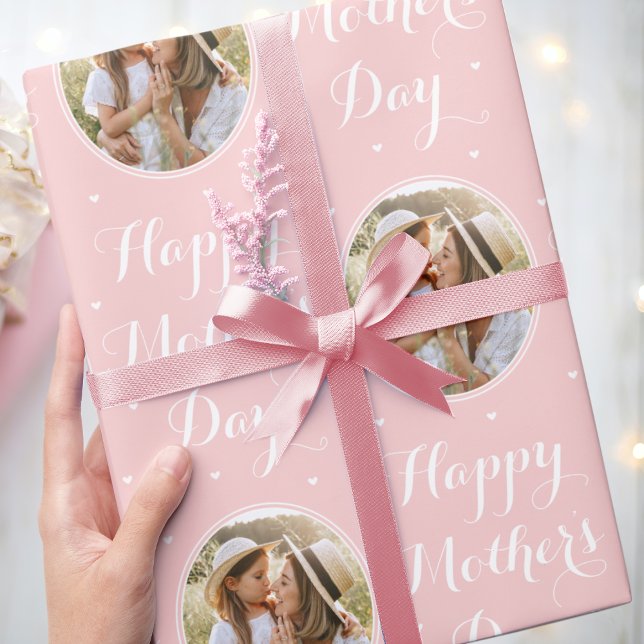 Elegant Mother's Day Personalised Photo Pink Wrapping Paper (Creator Uploaded)