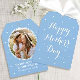 Elegant Mother's Day Photo Script Blue White Card