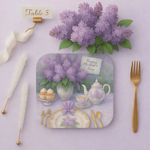 Elegant Mother's Day Purple Lilacs Flowers Paper Plate