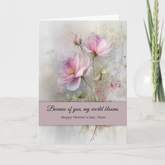 Elegant Mother's Day Wishes Classic Pink Rose  Card (Front)