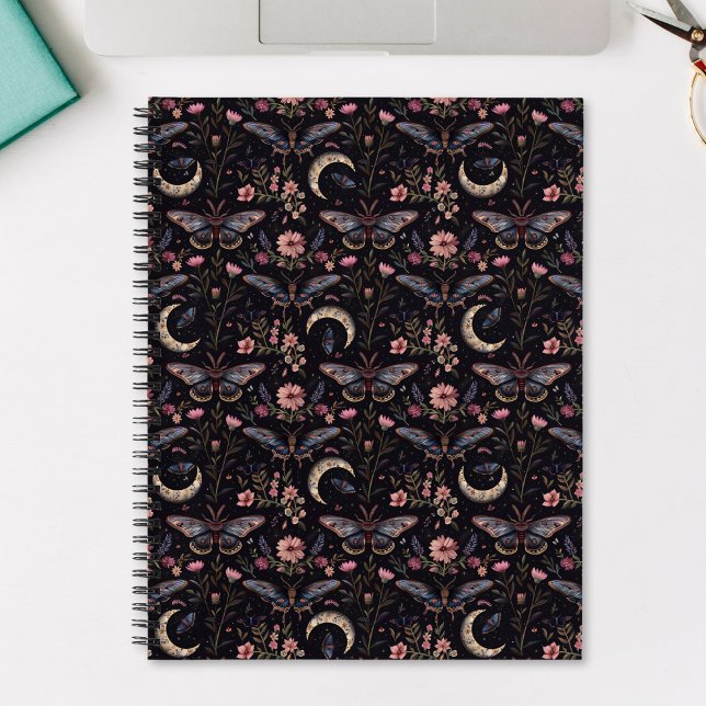 Elegant Moths Flowers and Moons Mystical Pattern Notebook (Creator Uploaded)