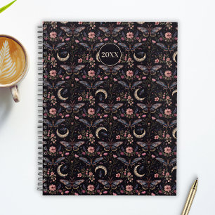 Elegant Moths Flowers and Moons Mystical Pattern Planner