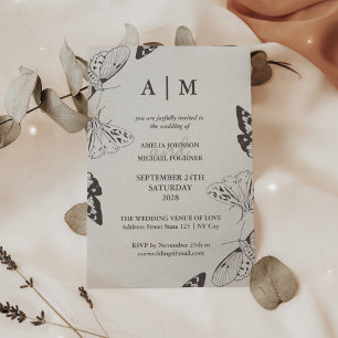 Elegant Moths Monogram Wedding Invitation