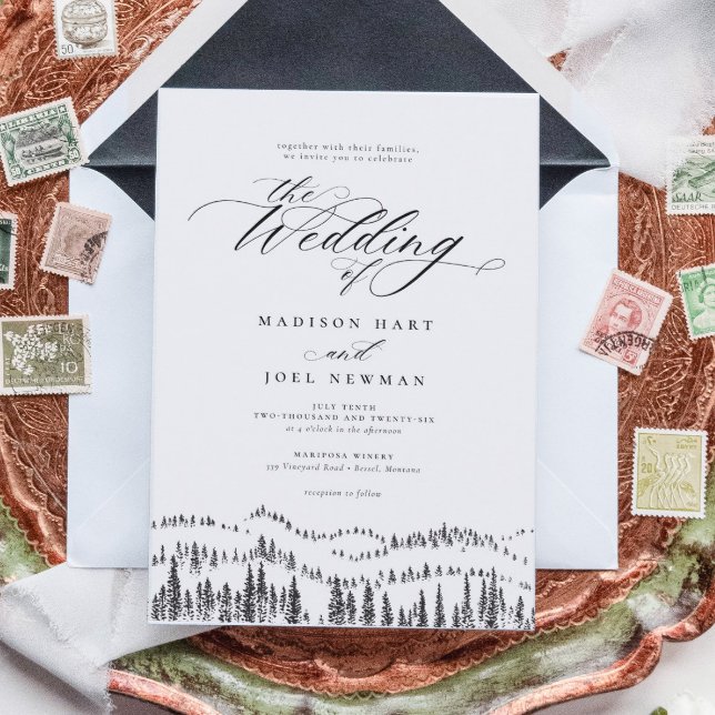 Elegant Mountain Forest Calligraphy Chic Wedding Invitation (Creator Uploaded)