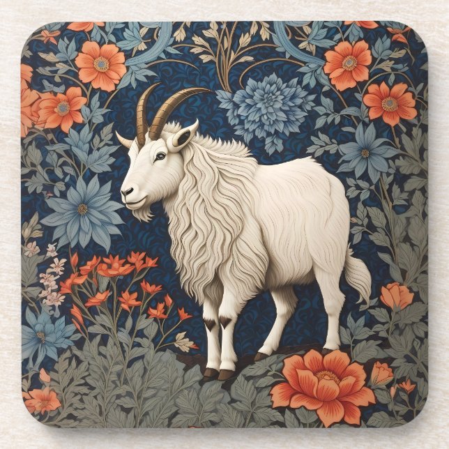 Elegant Mountain Goat William Morris Inspired  Coaster (Front)