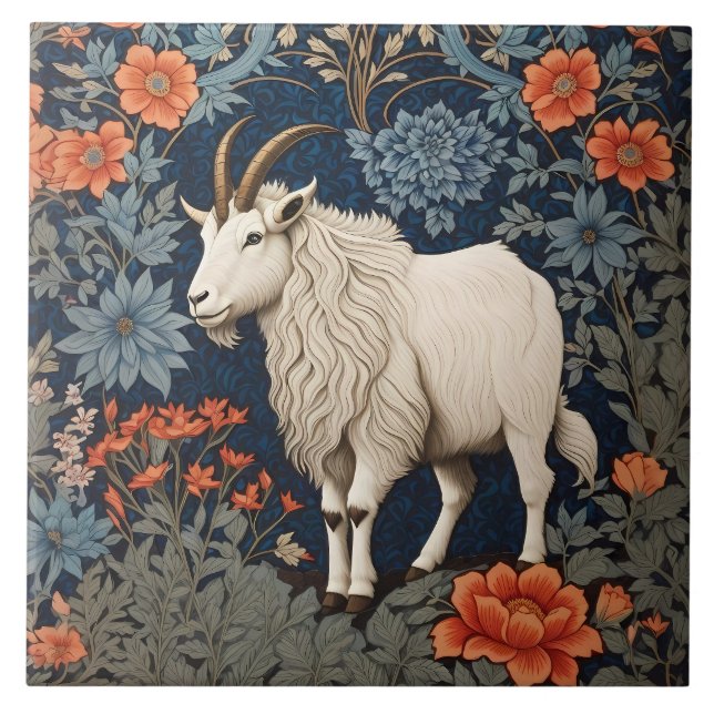Elegant Mountain Goat William Morris Inspired  Tile (Front)
