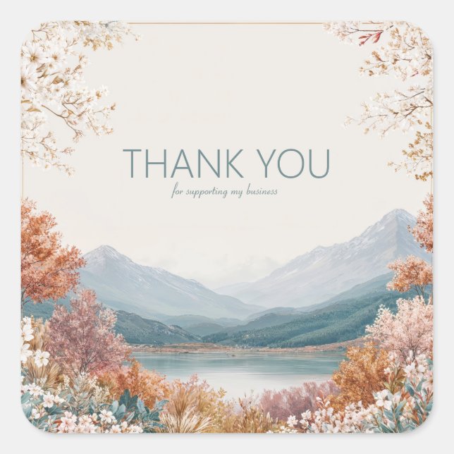 Elegant Mountain Lake Blossom Gold Frame Landscape Square Sticker (Front)