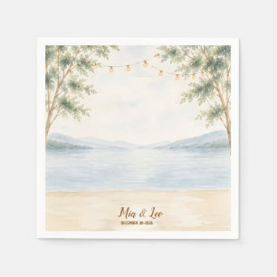 Elegant Mountain Lake Wedding Paper Napkin