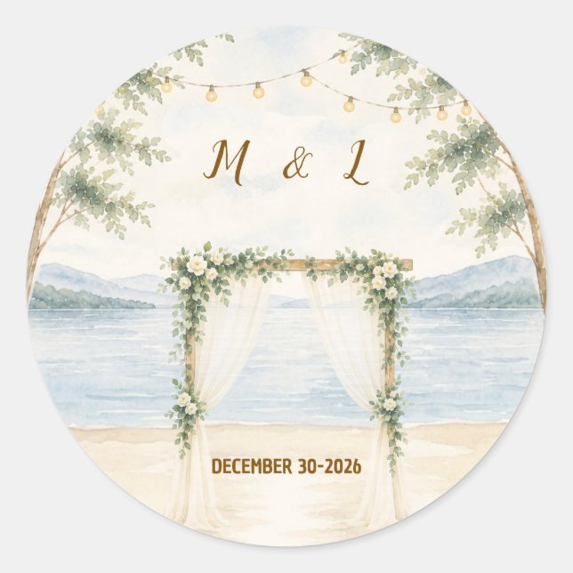 Elegant Mountain Lake Wedding Sticker (Front)