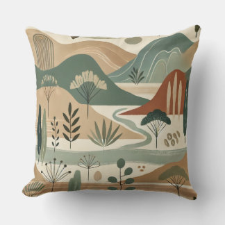  Elegant Mountain Landscape Pillow – Earthy Tones 