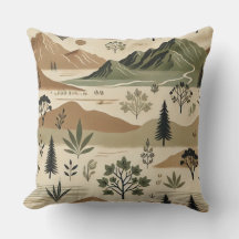  Elegant Mountain Landscape Pillow – Earthy Tones 