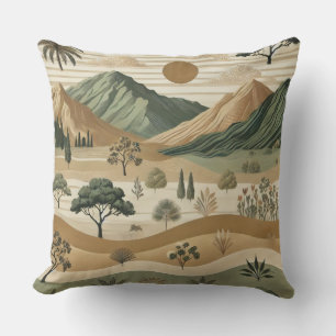 Elegant Mountain Landscape Pillow – Earthy Tones N