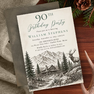 Elegant Mountain Lodge Woodland Deer 90th Birthday Invitation