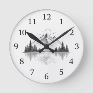 Elegant Mountain Nature Watch Round Clock