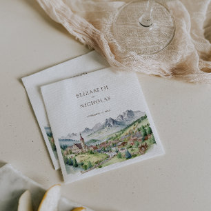 Elegant Mountain Village Town Wedding Napkin