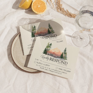 Elegant Mountain Watercolor Woodland Pine Wedding  RSVP Card