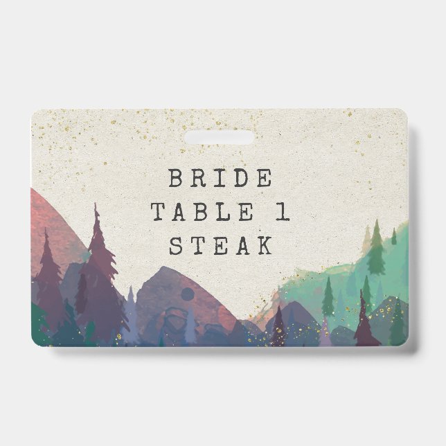 Elegant Mountain Wedding Entree Choice Badge ID Badge (Front)