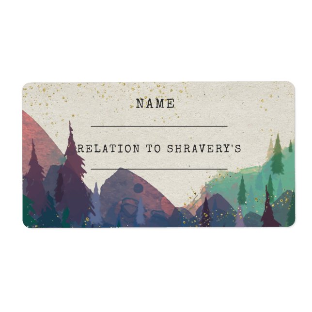 Elegant Mountain Wedding Guest Name Tags (Front)