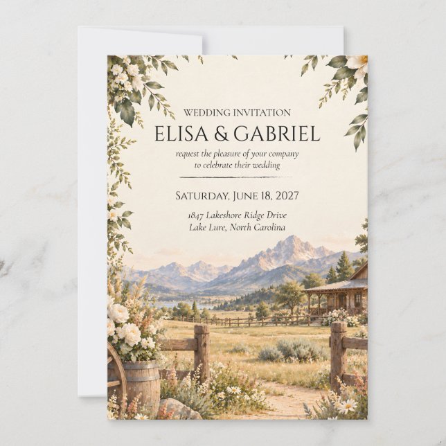 Elegant Mountain Wedding Invitation (Front)