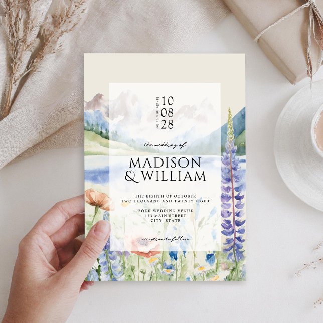 Elegant Mountain Wildflower Landscape Wedding Invitation (Creator Uploaded)