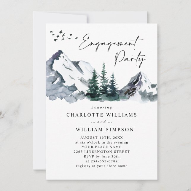 Elegant Mountains Forest Engagement Party Invitation (Front)