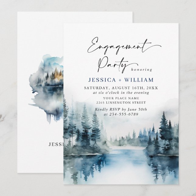 Elegant Mountains Forest Engagement Party Invitation (Front/Back)