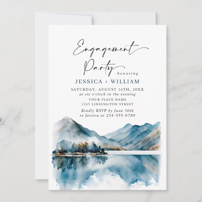 Elegant Mountains Forest Engagement Party Photo Invitation (Front)