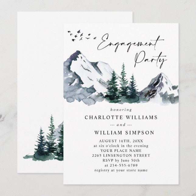 Elegant Mountains Forest Engagement Party QR code Invitation (Front/Back)