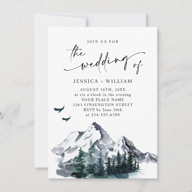 Elegant Mountains Forest Landscape Wedding Invitation (Front)