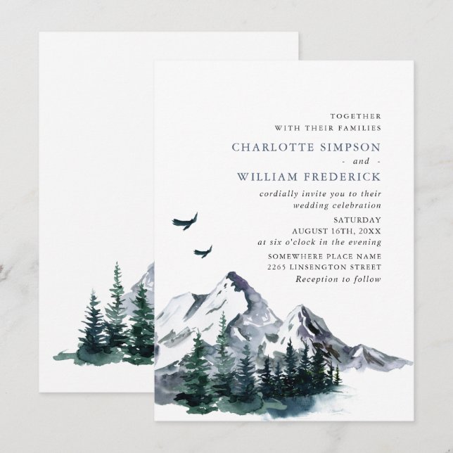Elegant Mountains Forest Landscape Wedding Invitation (Front/Back)